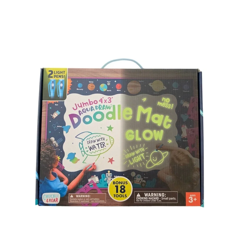 Glow Doodle Mat Jumbo 4x3 Aqua Draw Kids No Mess Drawing Set w/ 18 Tools NEW
